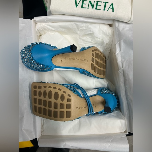 Bottega Veneta Women’s Size 36M (US size 6) Blue Sparkle Stretch Lace-Up Heels - Picture 5 of 6